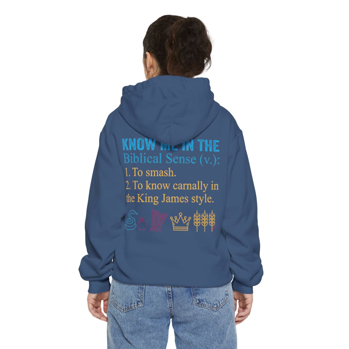 Color: True Navy | Good Book Series Know Me In The Biblical Sense Garment-Dyed Hoodie
