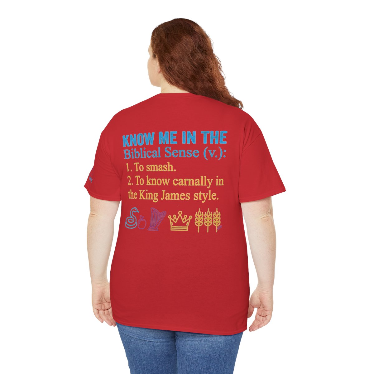 Color: Red | Good Book Series Know Me In The Biblical Sense Premium Graphic Tee