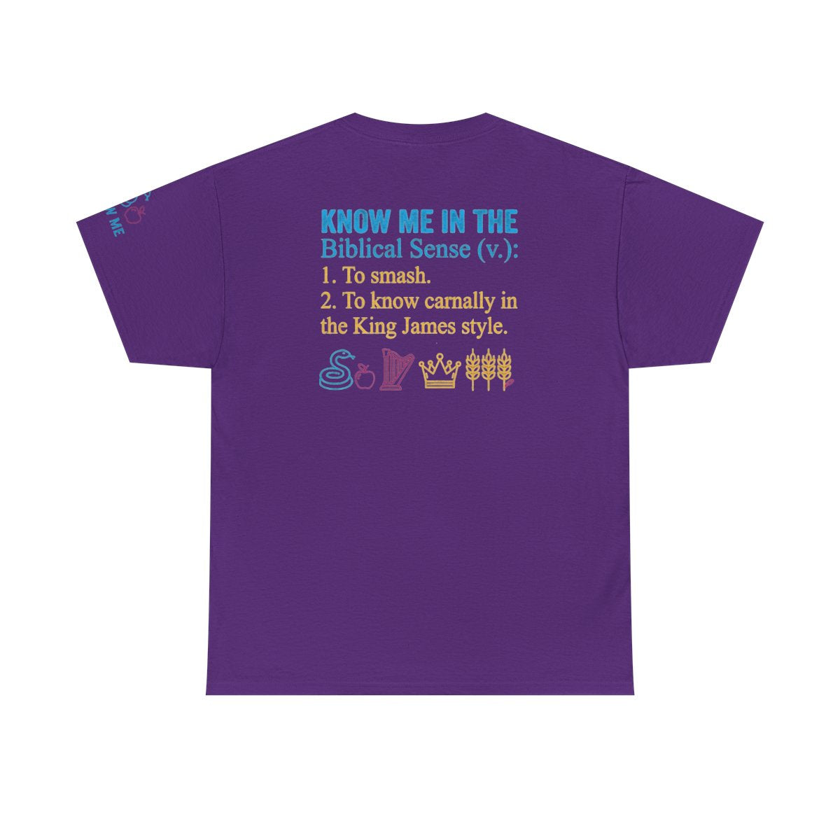 Color: Purple | Good Book Series Know Me In The Biblical Sense Premium Graphic Tee