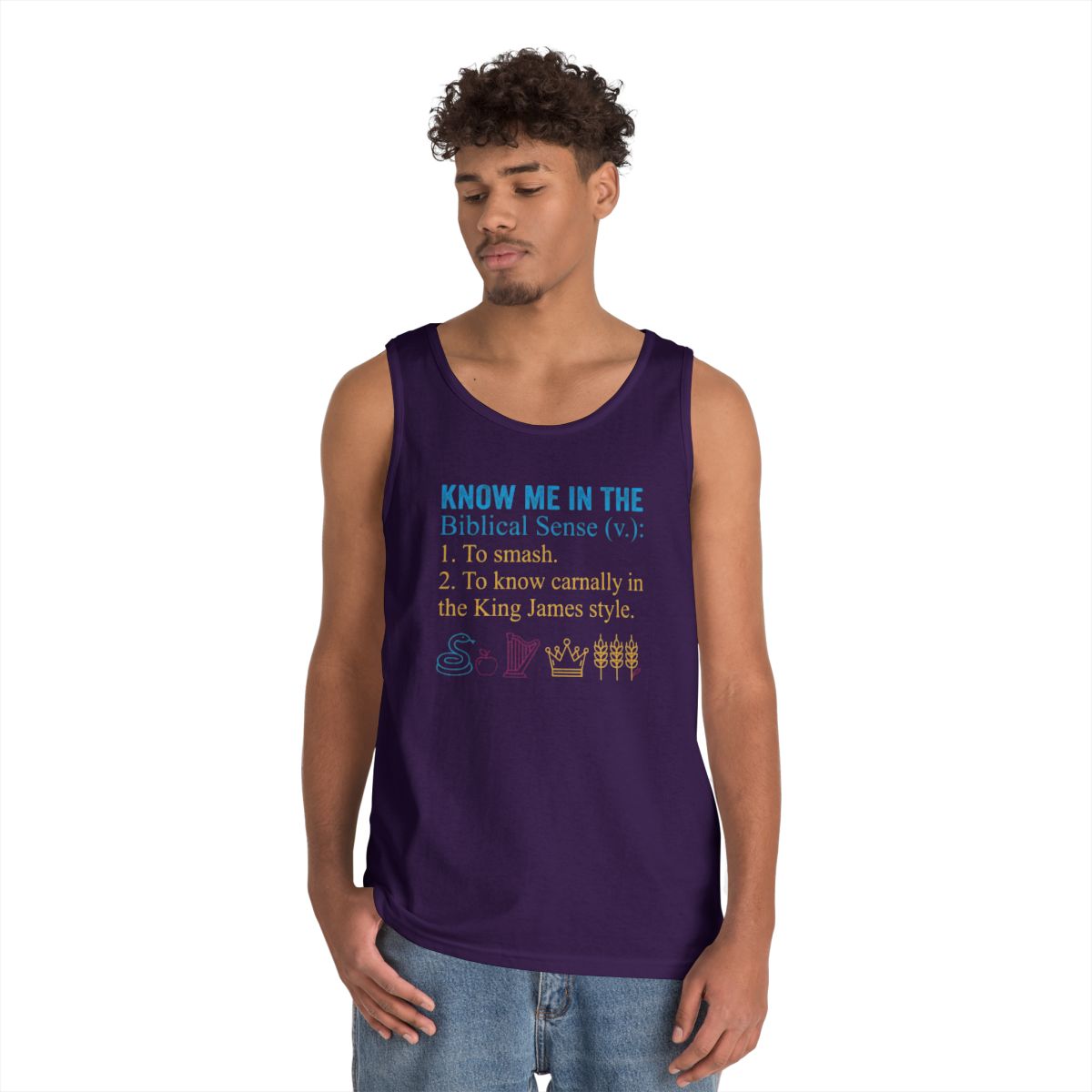 Color: Purple | Good Book Series Know Me In The Biblical Sense Tank Top