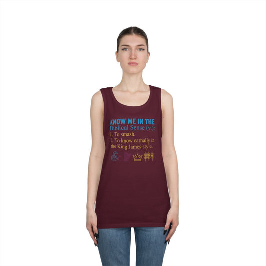 Color: Maroon | Good Book Series Know Me In The Biblical Sense Tank Top