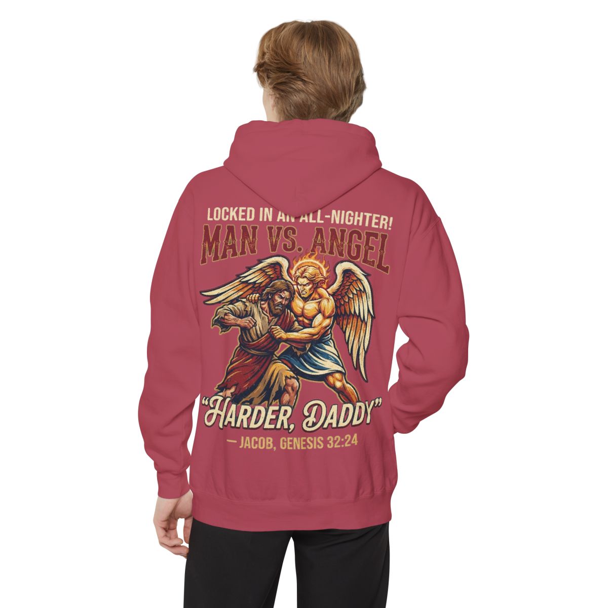 Color: Crimson | Good Book Series Man vs Angel Garment-Dyed Hoodie