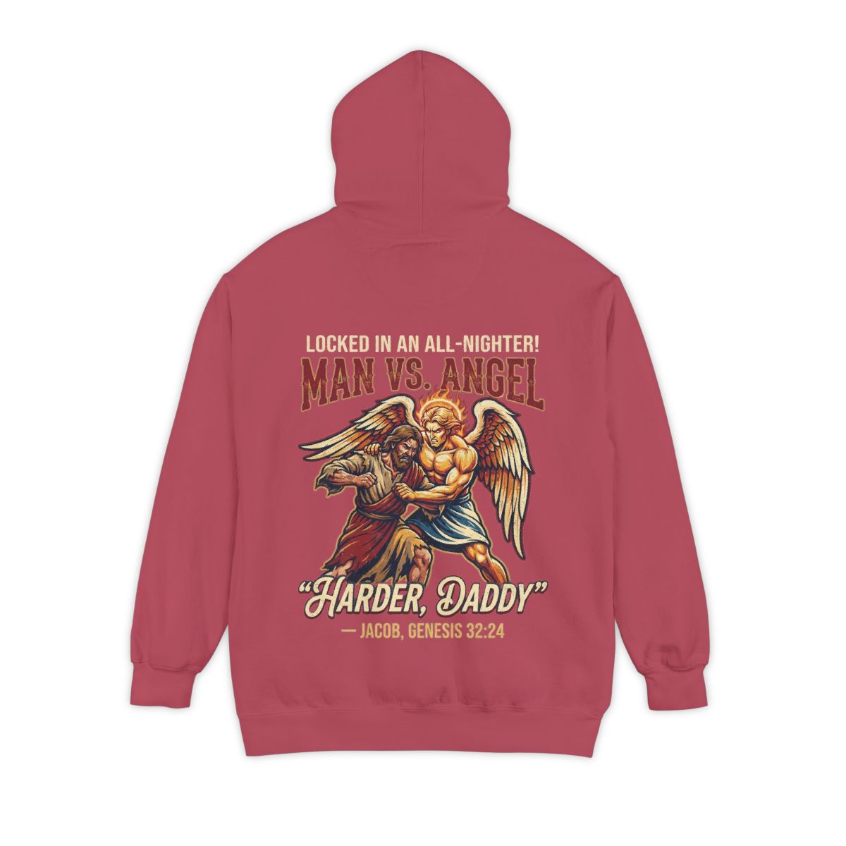 Color: Crimson | Good Book Series Man vs Angel Garment-Dyed Hoodie