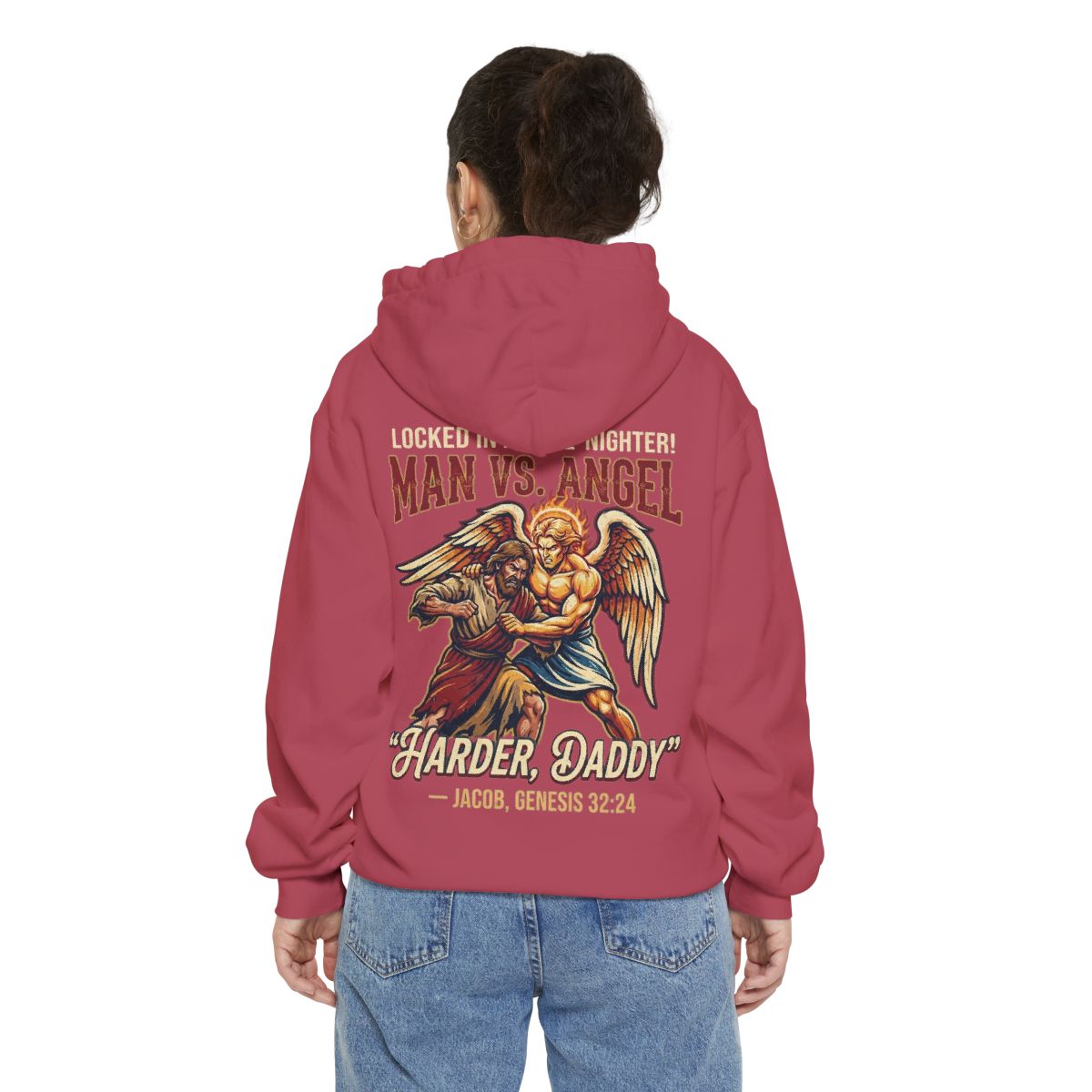 Color: Crimson | Good Book Series Man vs Angel Garment-Dyed Hoodie