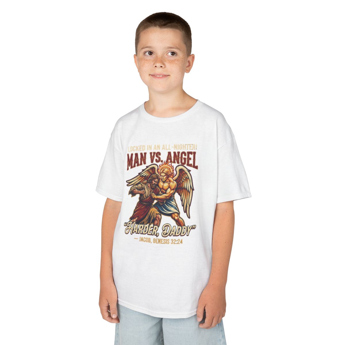 Color: White | Good Book Series Man vs Angel Kids Tee