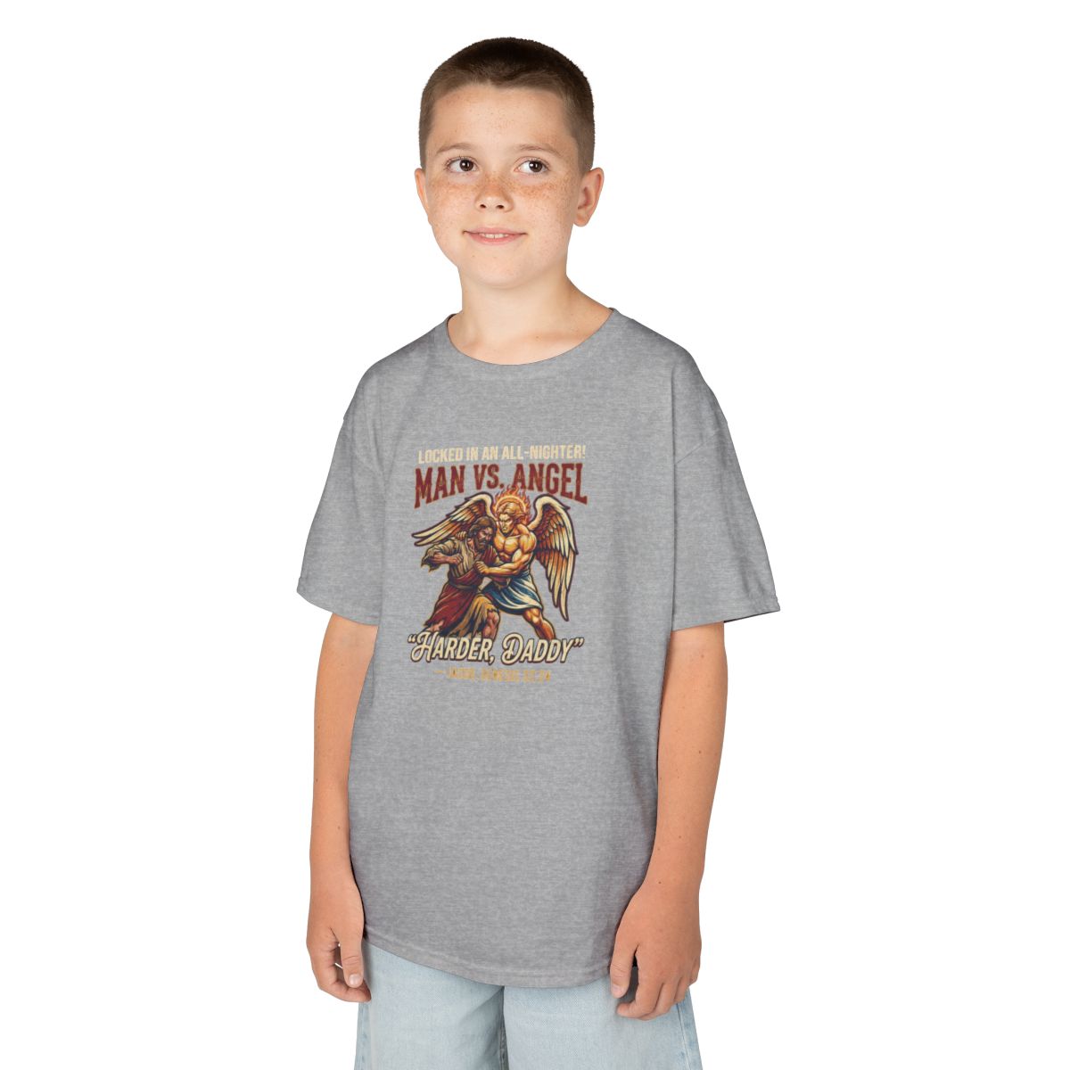 Color: Sport Grey | Good Book Series Man vs Angel Kids Tee