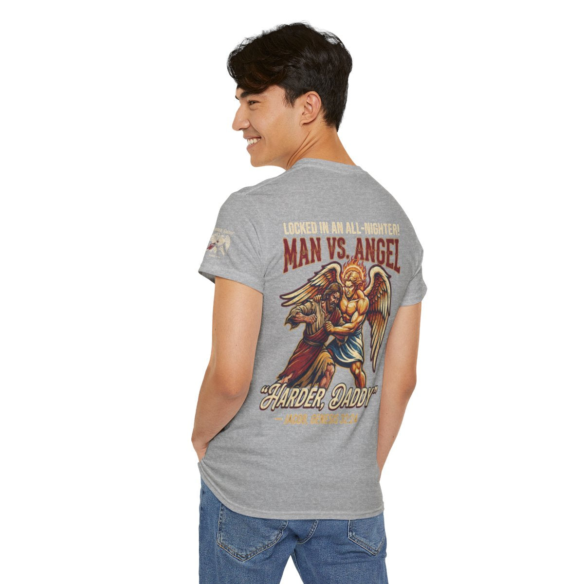 Color: Sport Grey | Good Book Series Man vs Angel Premium Graphic Tee