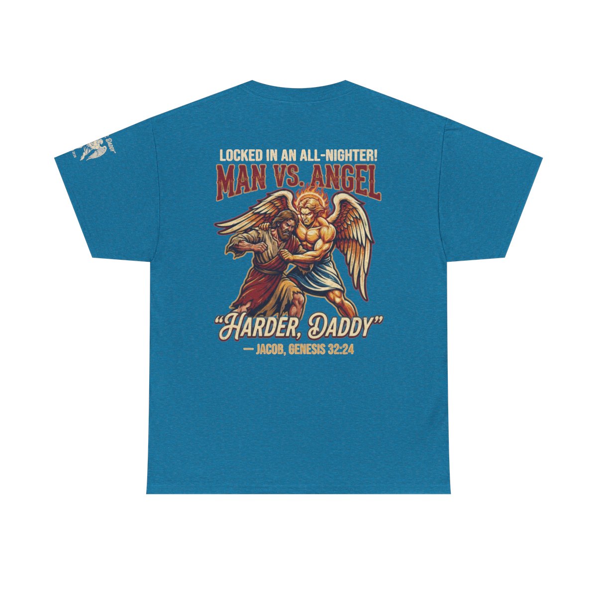 Color: Antique Sapphire | Good Book Series Man vs Angel Premium Graphic Tee