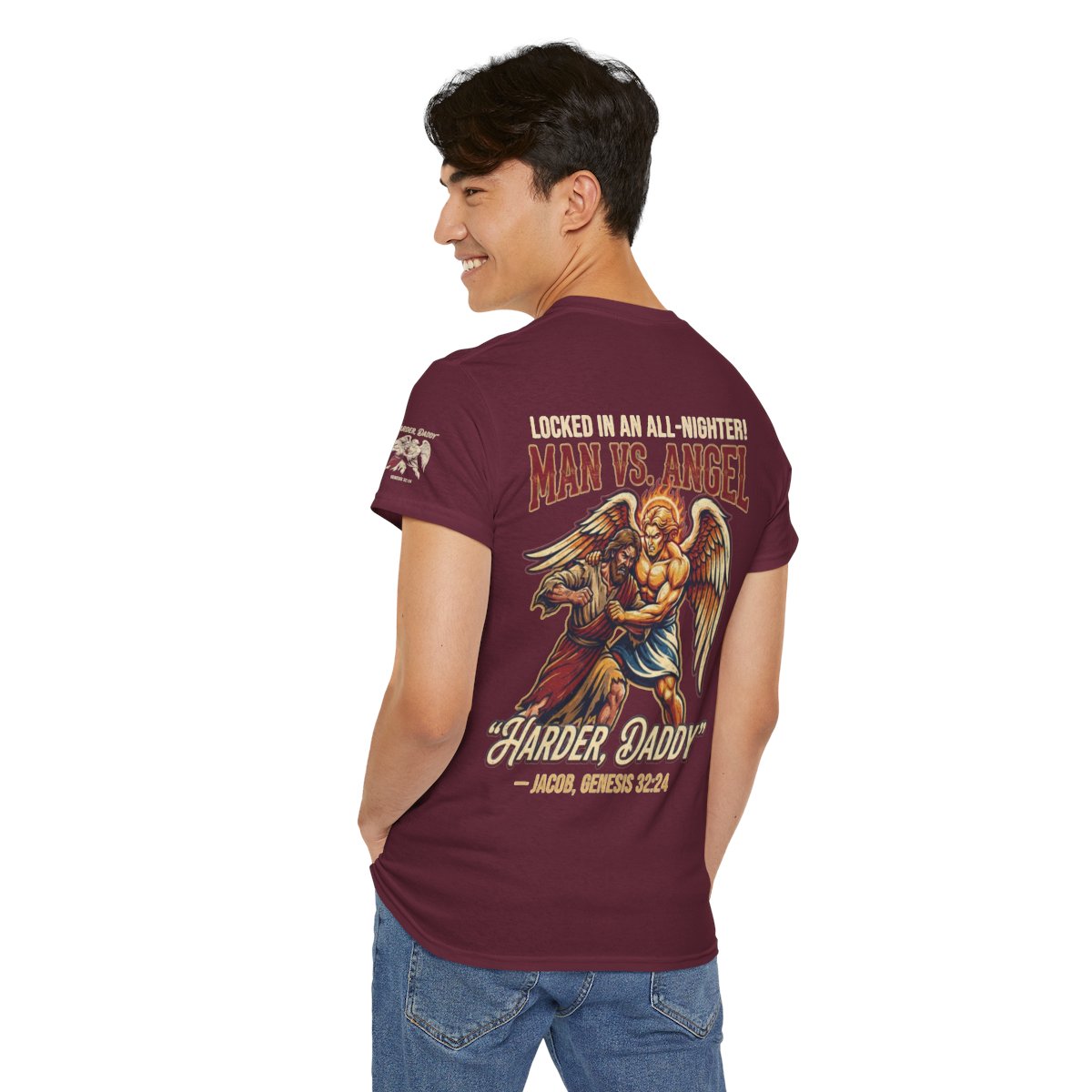 Color: Maroon | Good Book Series Man vs Angel Premium Graphic Tee