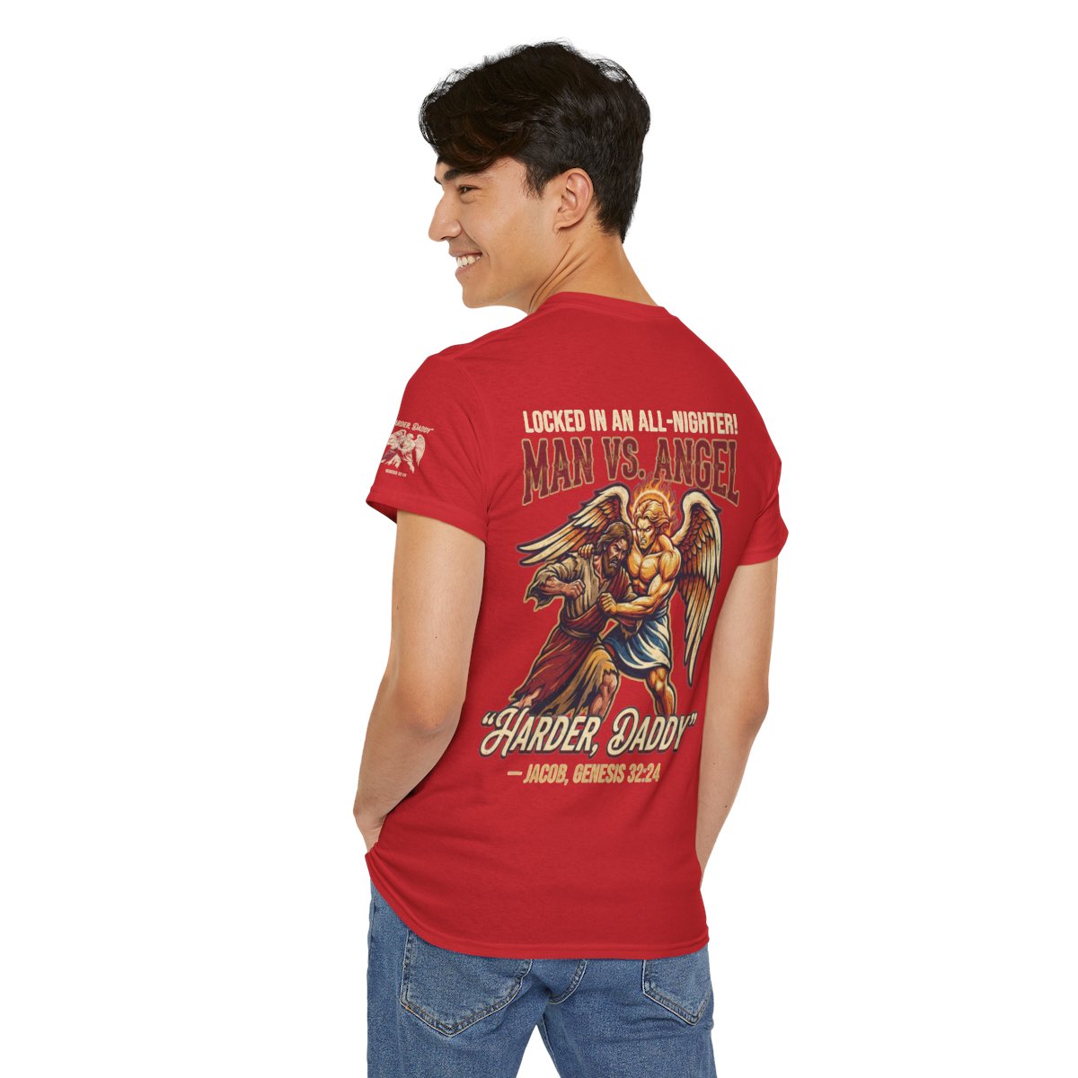 Color: Red | Good Book Series Man vs Angel Premium Graphic Tee