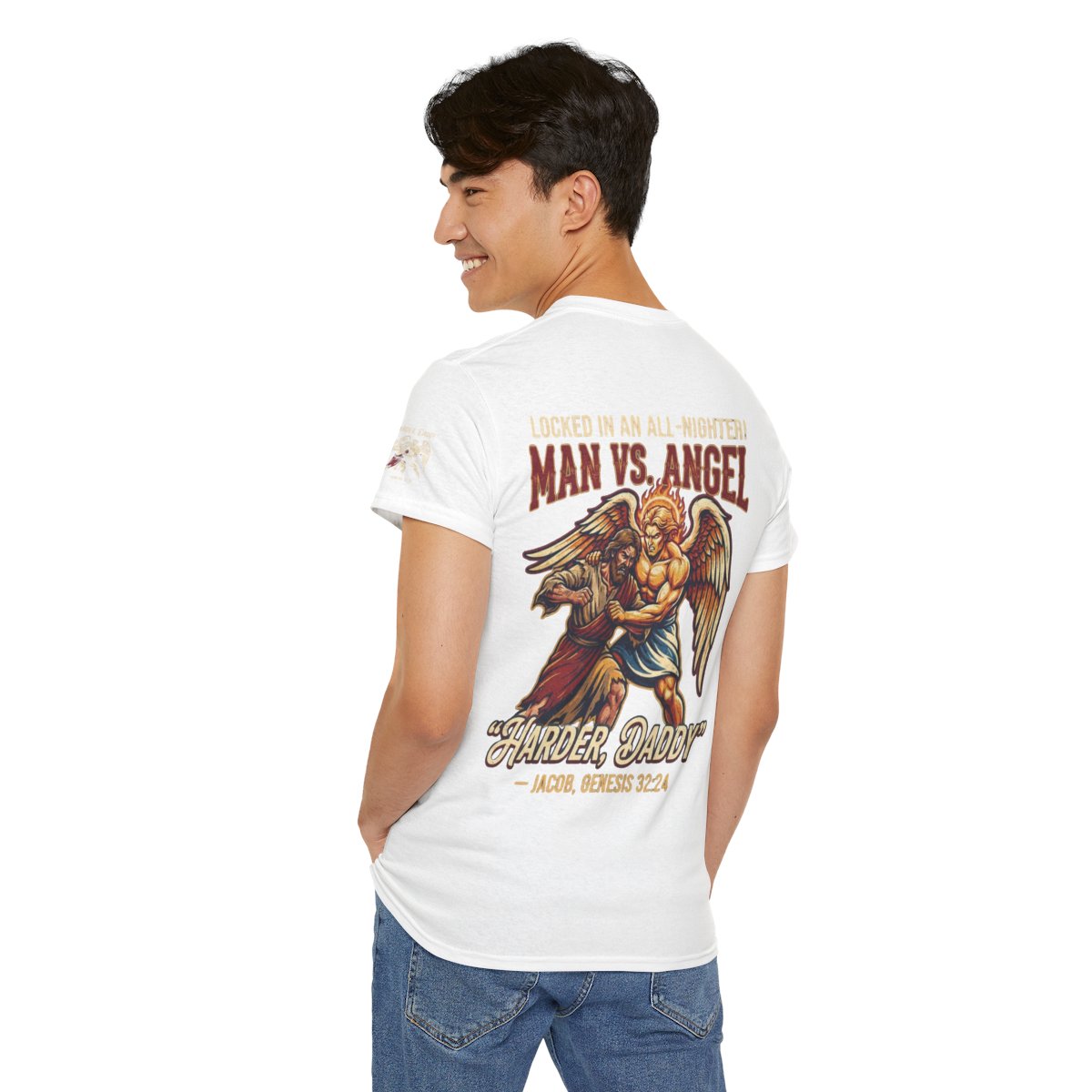 Color: White | Good Book Series Man vs Angel Premium Graphic Tee