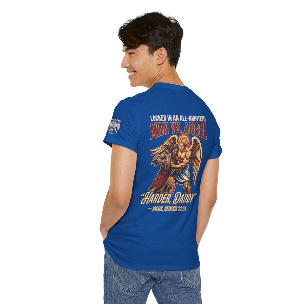 Color: Royal | Good Book Series Man vs Angel Premium Graphic Tee