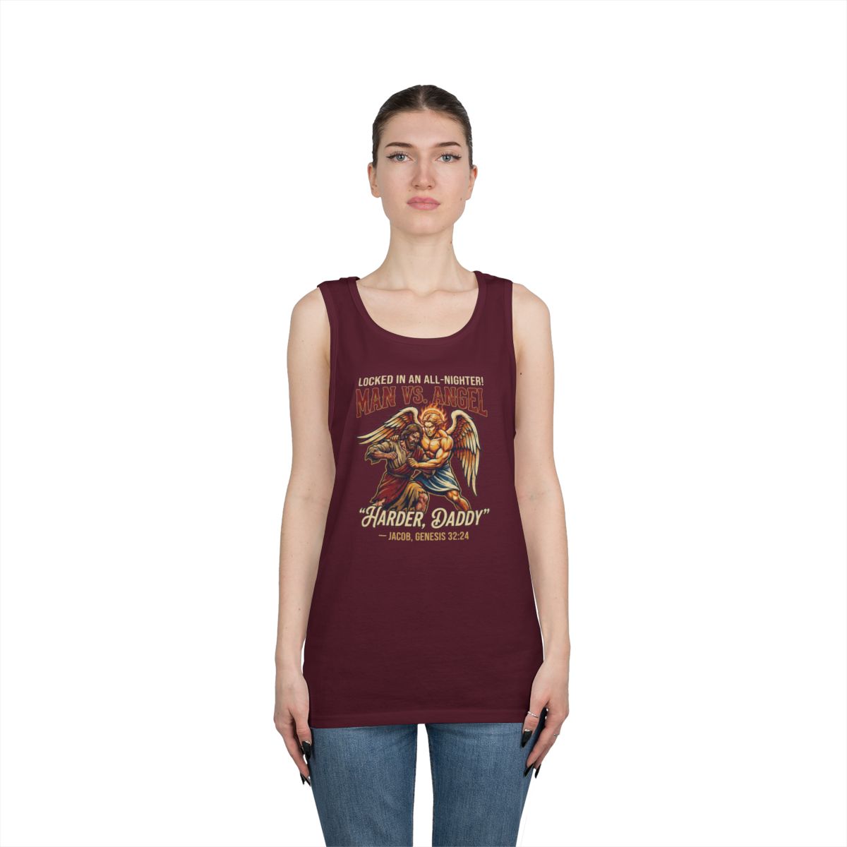 Color: Maroon | Good Book Series Man vs Angel Tank Top