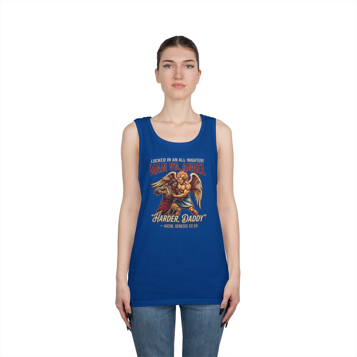 Color: Royal | Good Book Series Man vs Angel Tank Top
