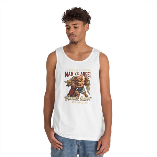 Color: White | Good Book Series Man vs Angel Tank Top