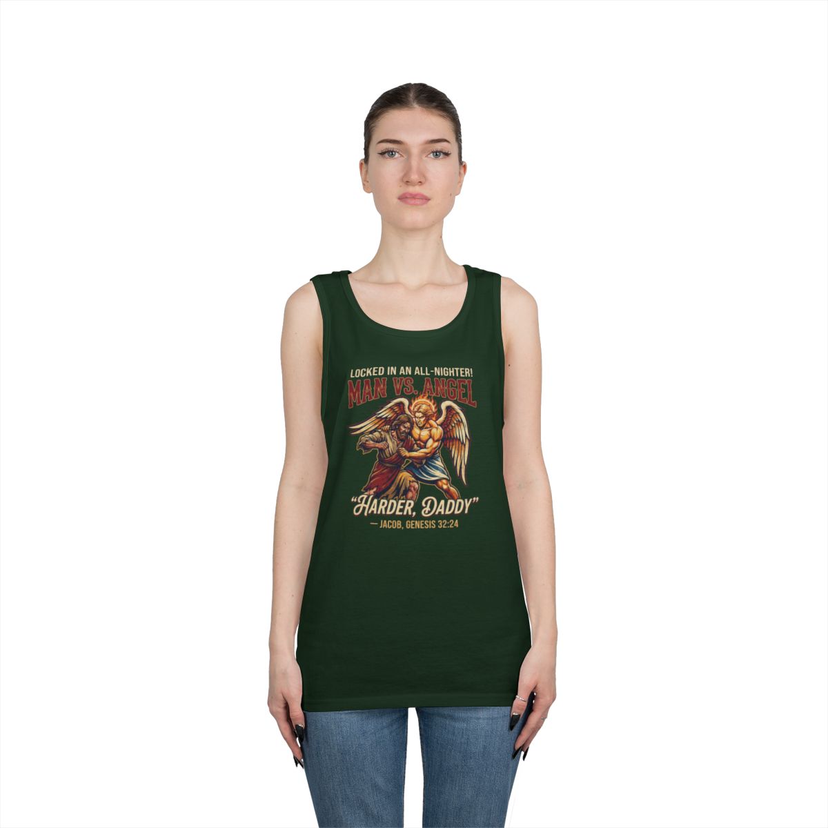 Color: Forest Green | Good Book Series Man vs Angel Tank Top
