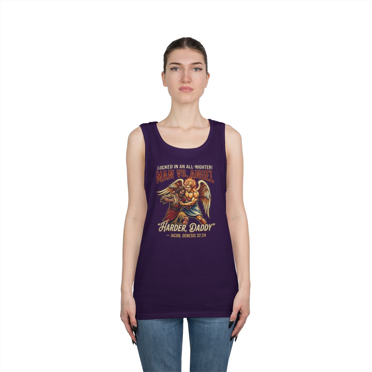 Color: Purple | Good Book Series Man vs Angel Tank Top