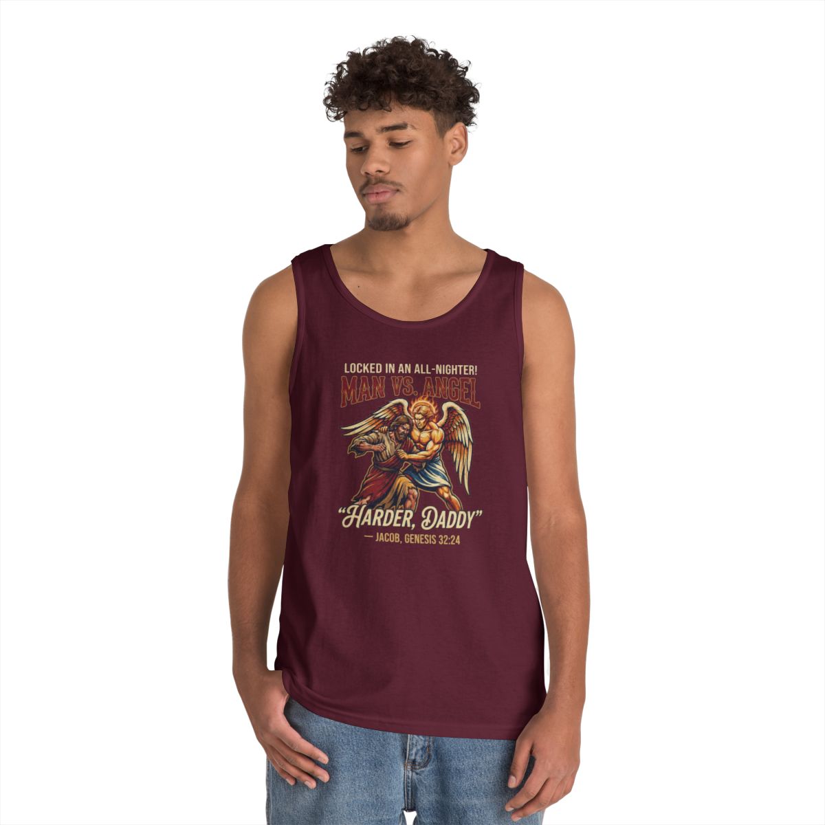 Color: Maroon | Good Book Series Man vs Angel Tank Top