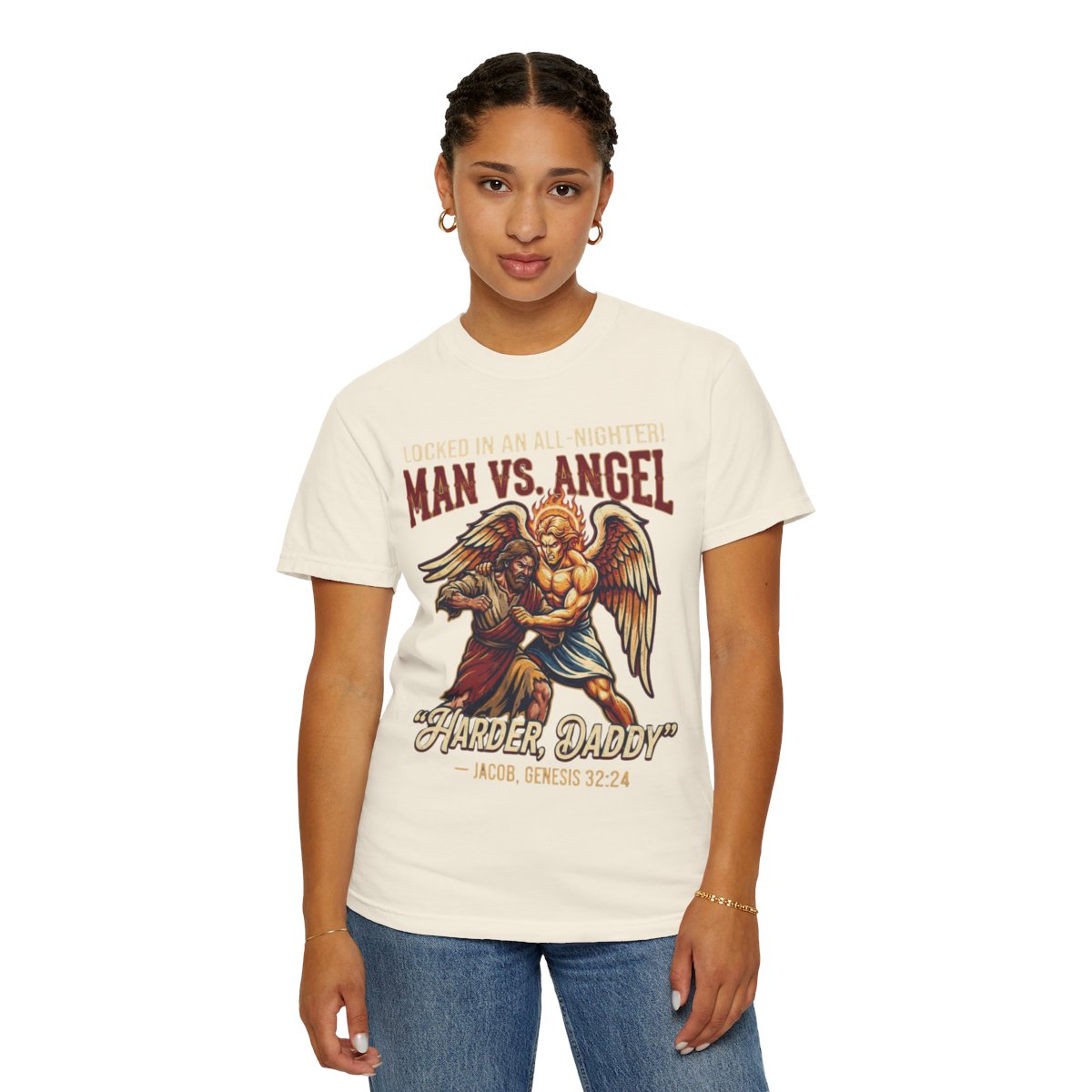 Color: Ivory | Good Book Series Man vs Angel Unisex Garment-Dyed Tee