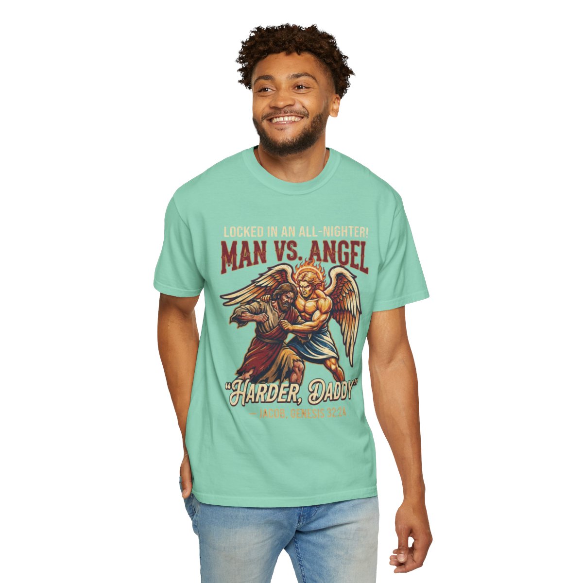 Color: Island Reef | Good Book Series Man vs Angel Unisex Garment-Dyed Tee