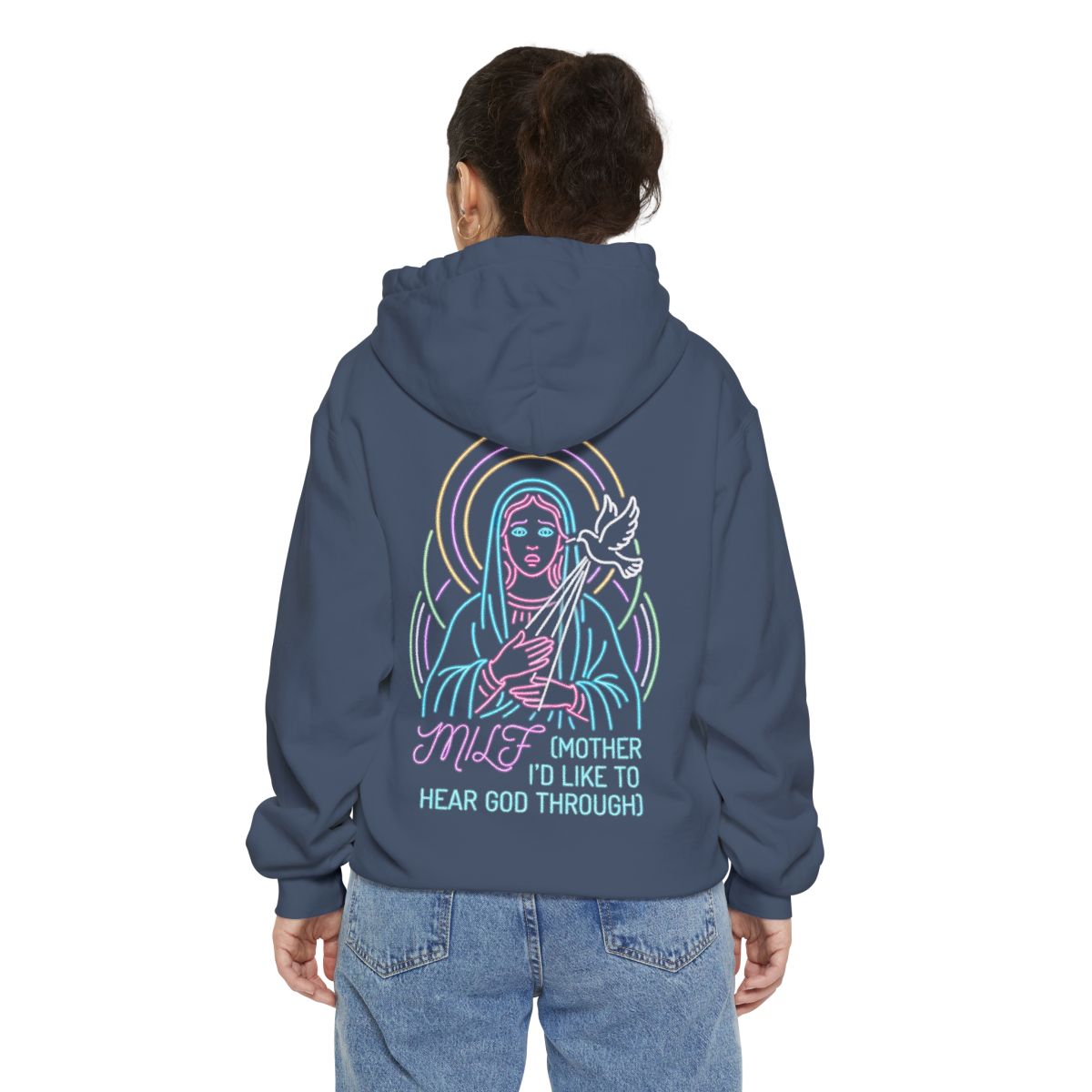 Color: Denim | Good Book Series MILF Garment-Dyed Hoodie