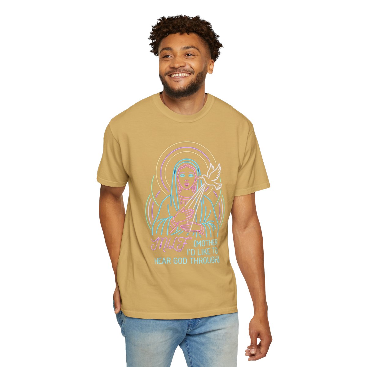 Color: Mustard | Good Book Series MILF Unisex Garment-Dyed Tee