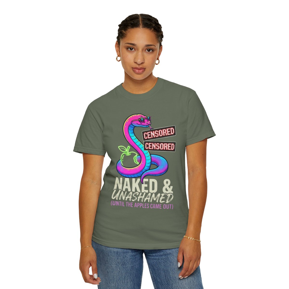 Color: Moss | Good Book Series Naked & Unashamed Unisex Garment-Dyed Tee