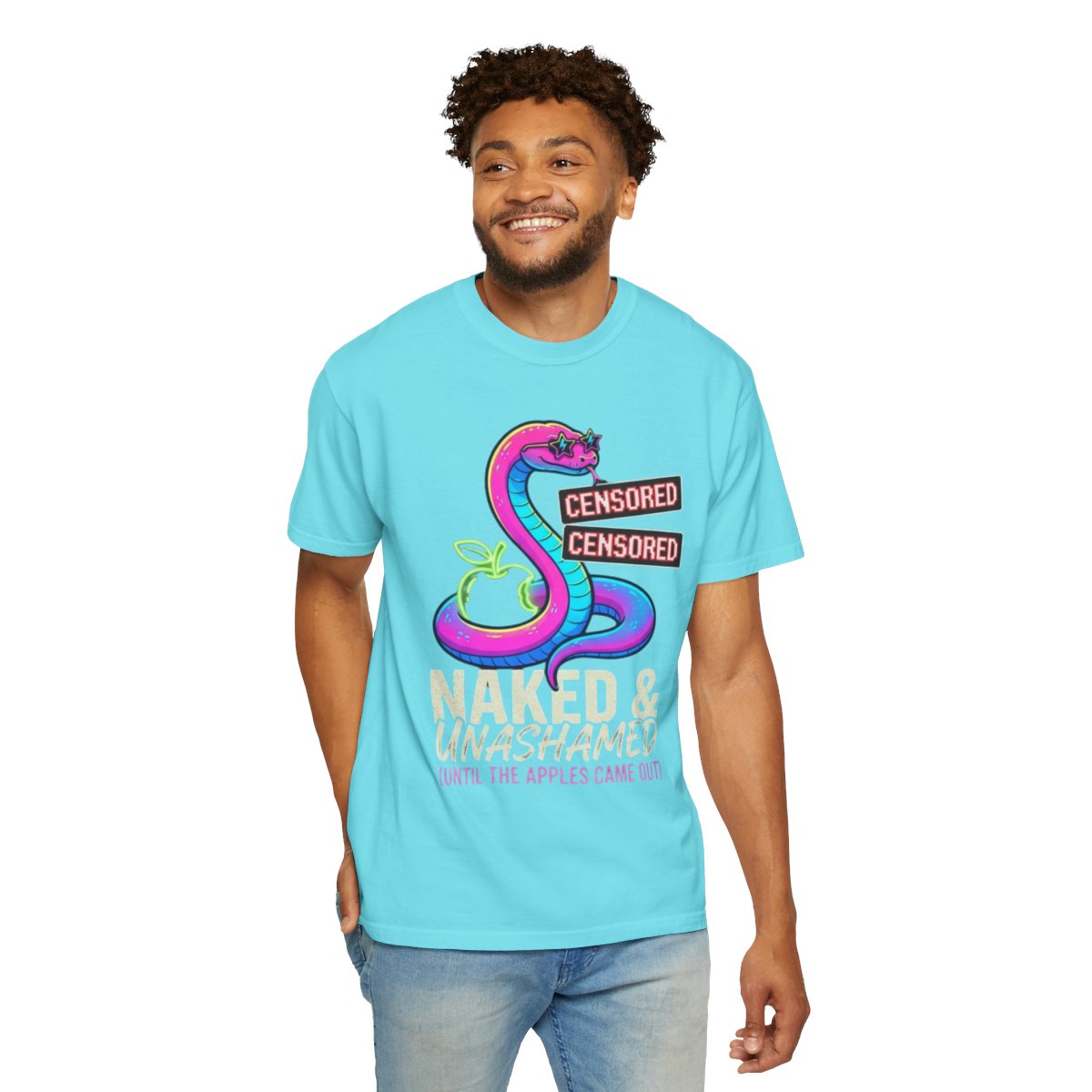 Color: Lagoon Blue | Good Book Series Naked & Unashamed Unisex Garment-Dyed Tee