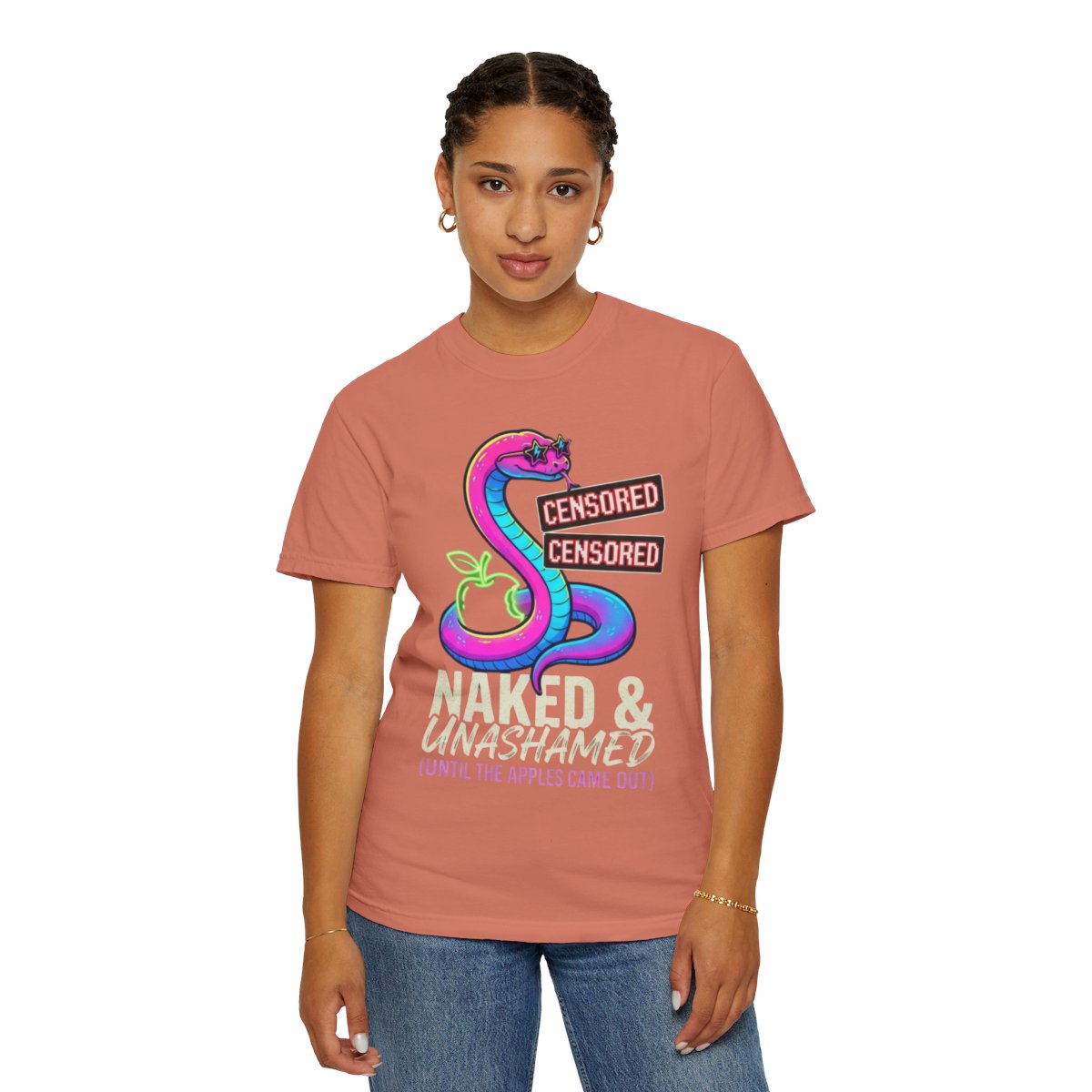 Color: Terracotta | Good Book Series Naked & Unashamed Unisex Garment-Dyed Tee