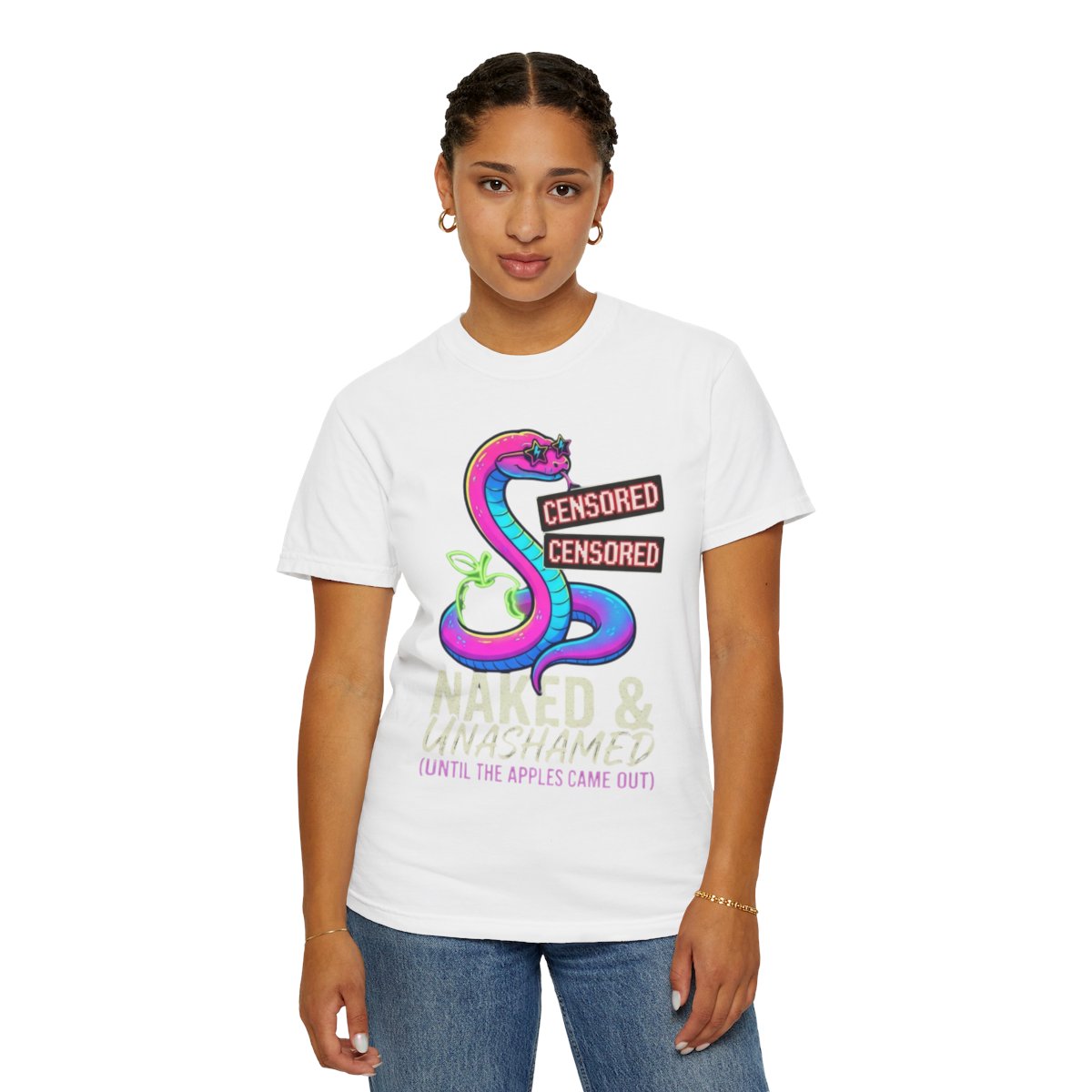 Color: White | Good Book Series Naked & Unashamed Unisex Garment-Dyed Tee