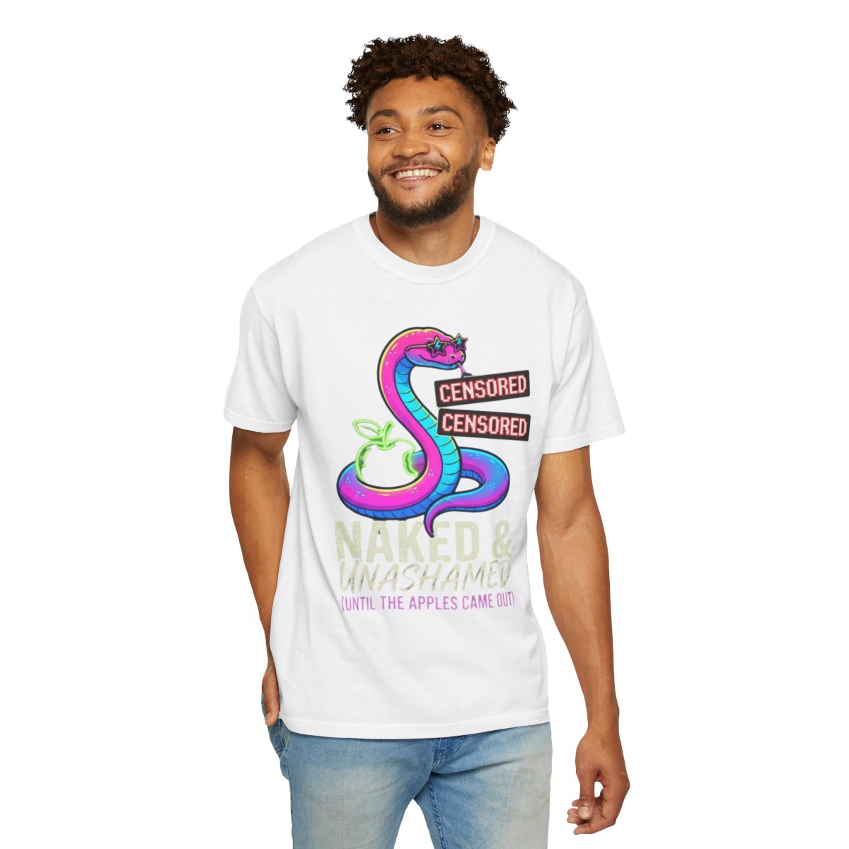 Color: White | Good Book Series Naked & Unashamed Unisex Garment-Dyed Tee