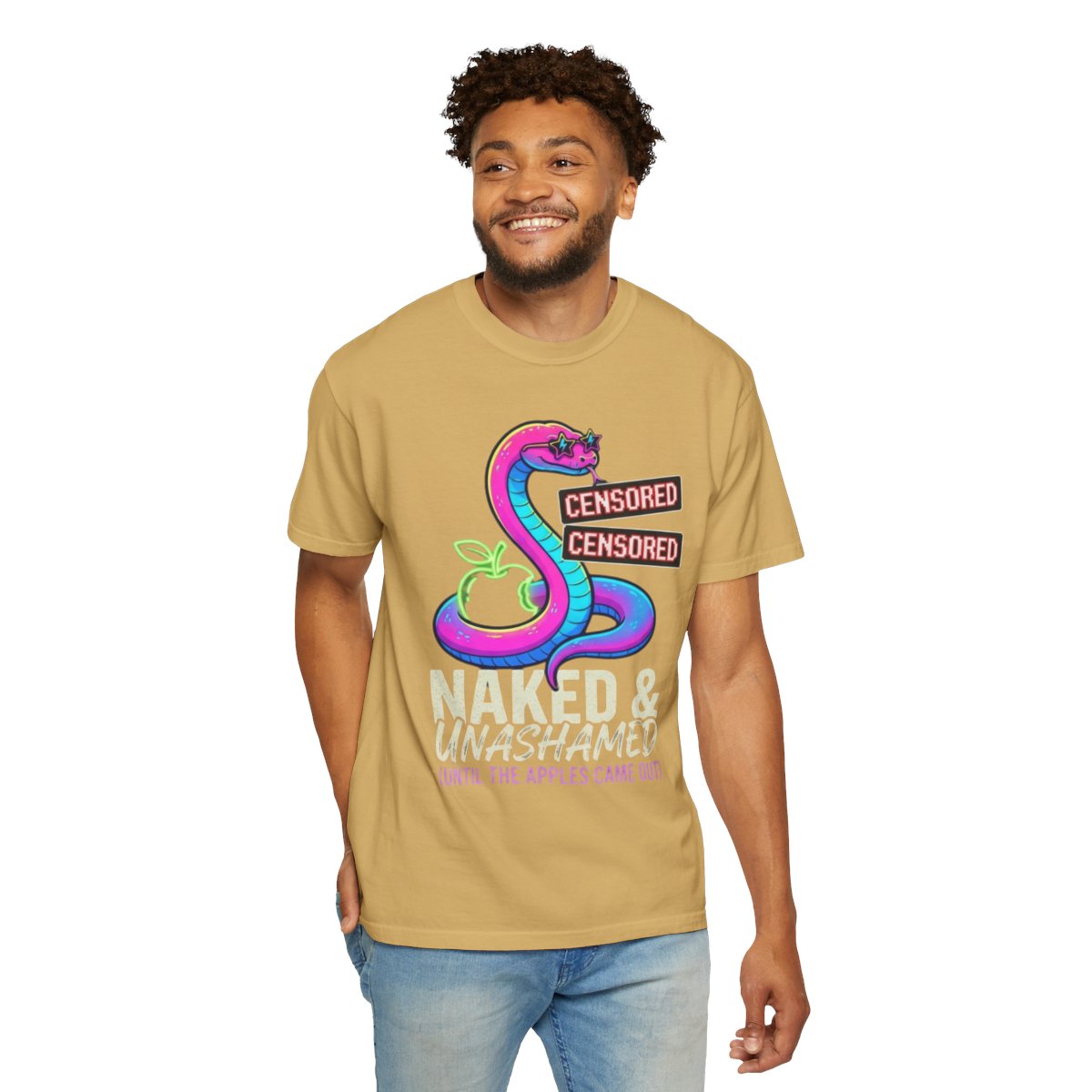 Color: Mustard | Good Book Series Naked & Unashamed Unisex Garment-Dyed Tee