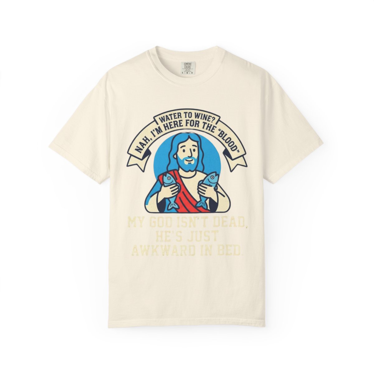 Color: Ivory | Good Book Series Not Dead Awkward In Bed Unisex Garment-Dyed Tee