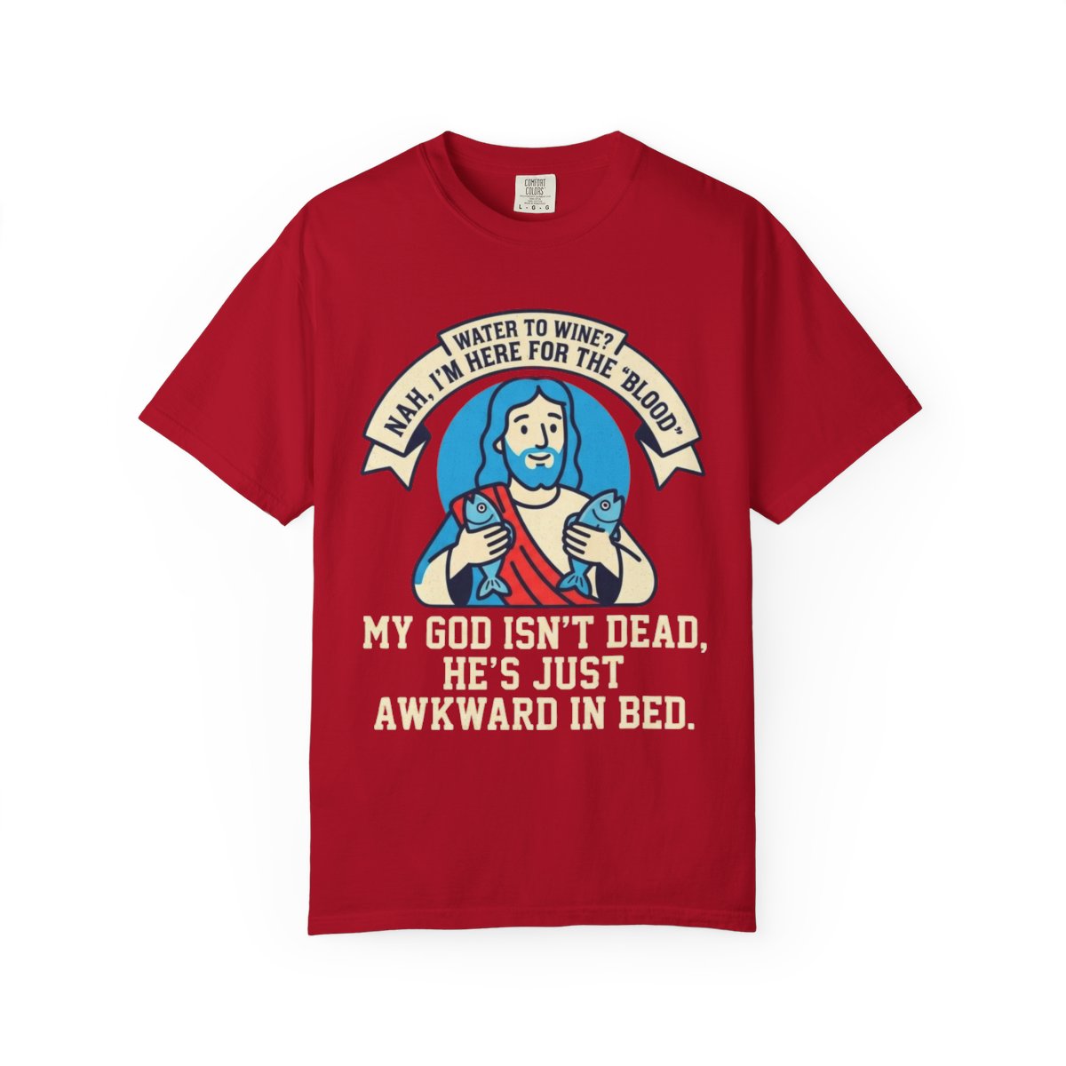 Color: Red | Good Book Series Not Dead Awkward In Bed Unisex Garment-Dyed Tee