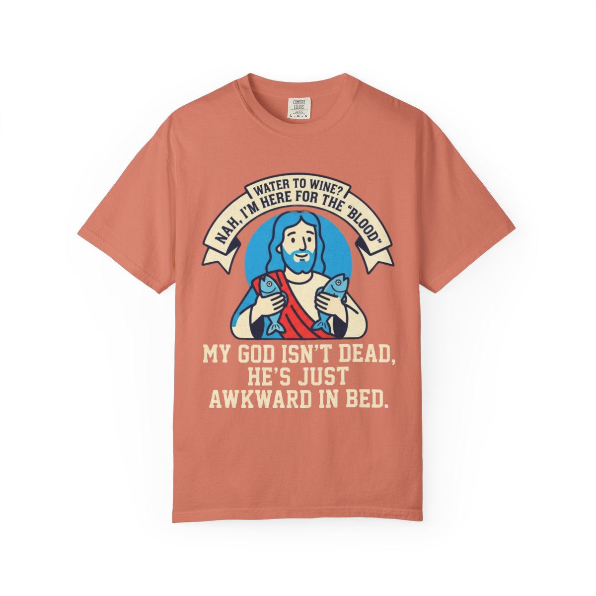Color: Terracotta | Good Book Series Not Dead Awkward In Bed Unisex Garment-Dyed Tee