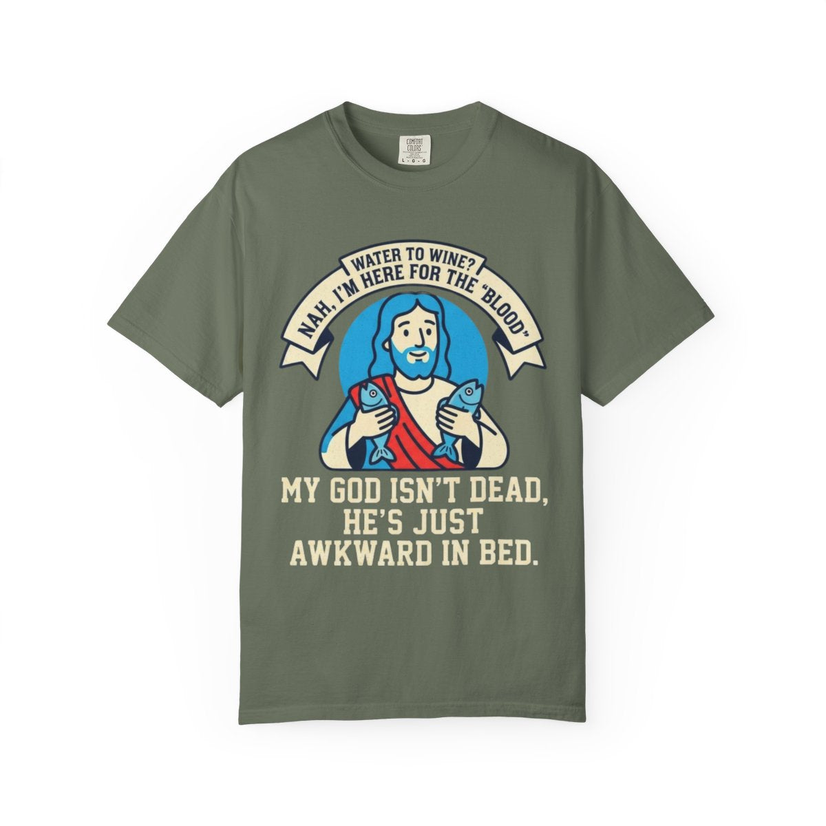 Color: Moss | Good Book Series Not Dead Awkward In Bed Unisex Garment-Dyed Tee