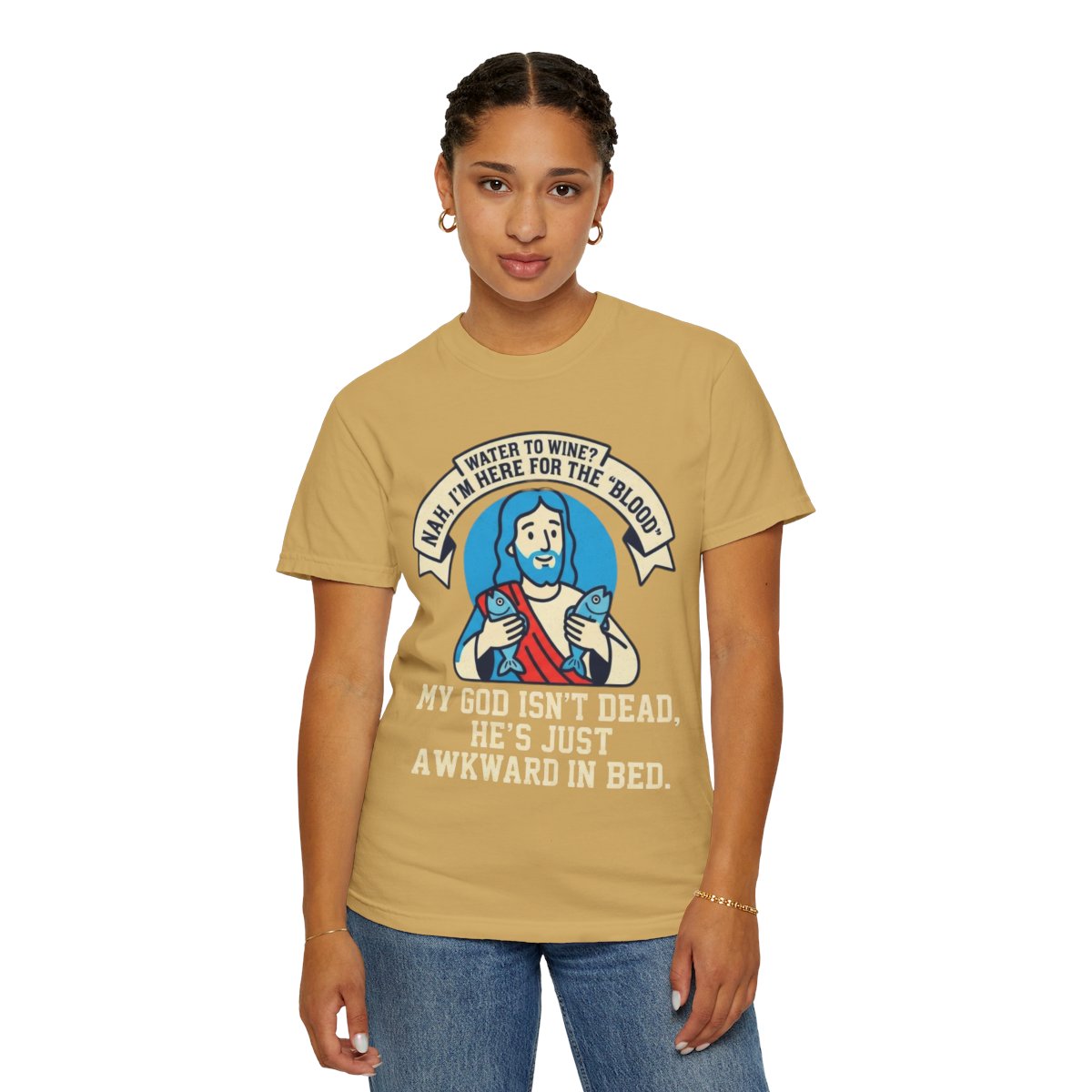 Color: Mustard | Good Book Series Not Dead Awkward In Bed Unisex Garment-Dyed Tee