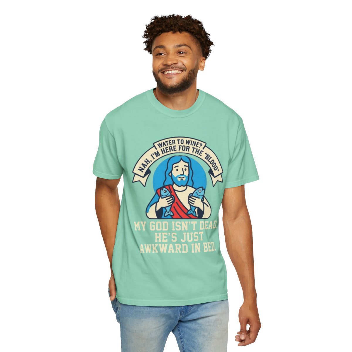 Color: Island Reef | Good Book Series Not Dead Awkward In Bed Unisex Garment-Dyed Tee