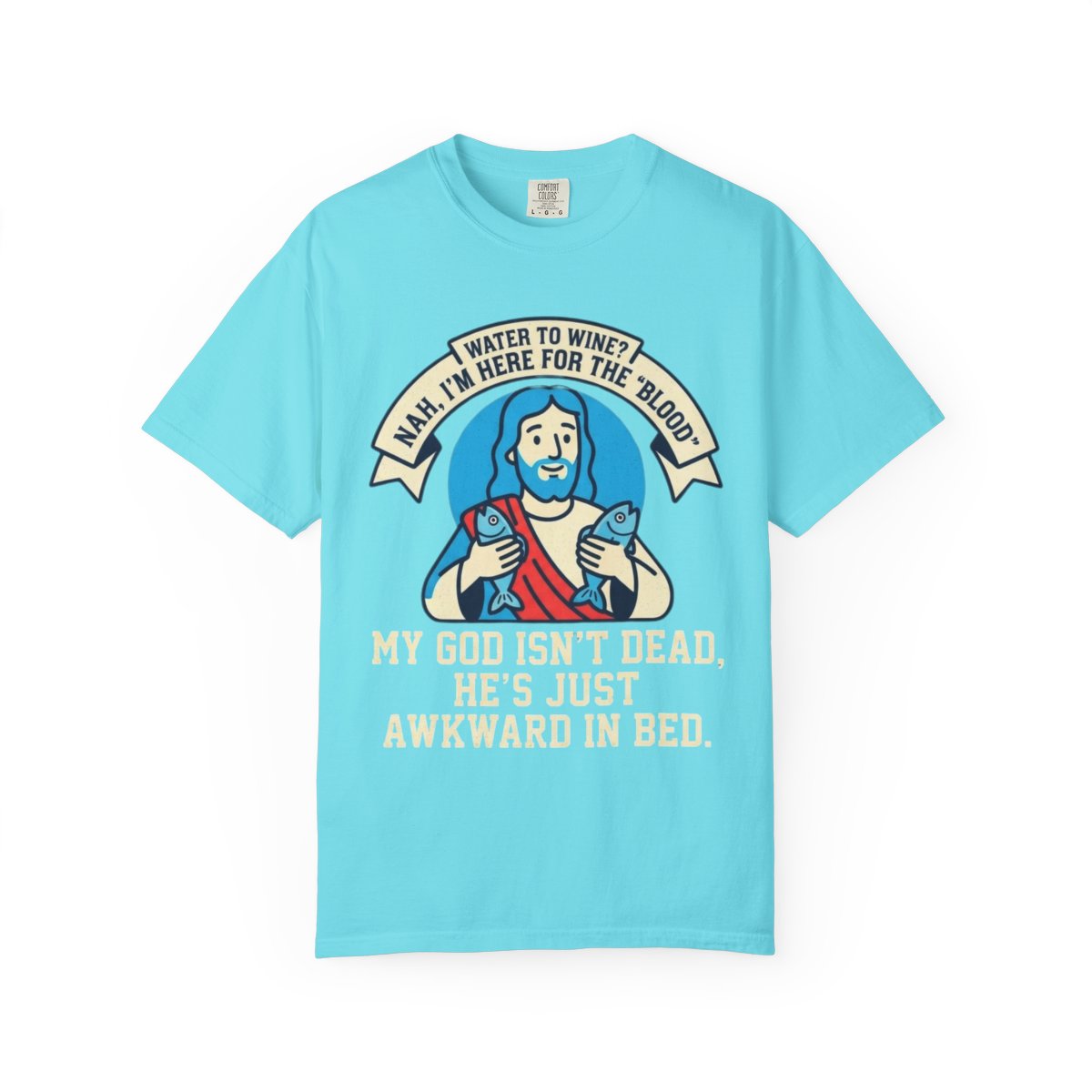 Color: Lagoon Blue | Good Book Series Not Dead Awkward In Bed Unisex Garment-Dyed Tee