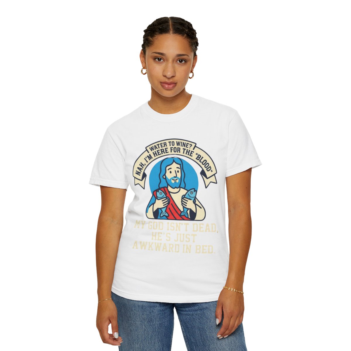 Color: White | Good Book Series Not Dead Awkward In Bed Unisex Garment-Dyed Tee
