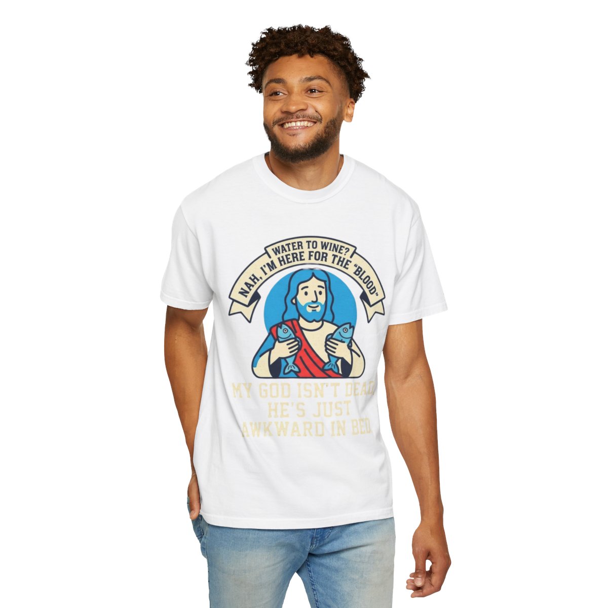 Color: White | Good Book Series Not Dead Awkward In Bed Unisex Garment-Dyed Tee