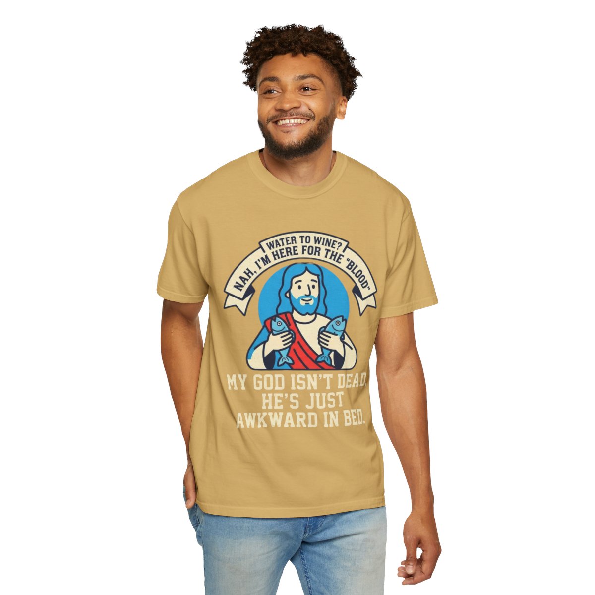 Color: Mustard | Good Book Series Not Dead Awkward In Bed Unisex Garment-Dyed Tee