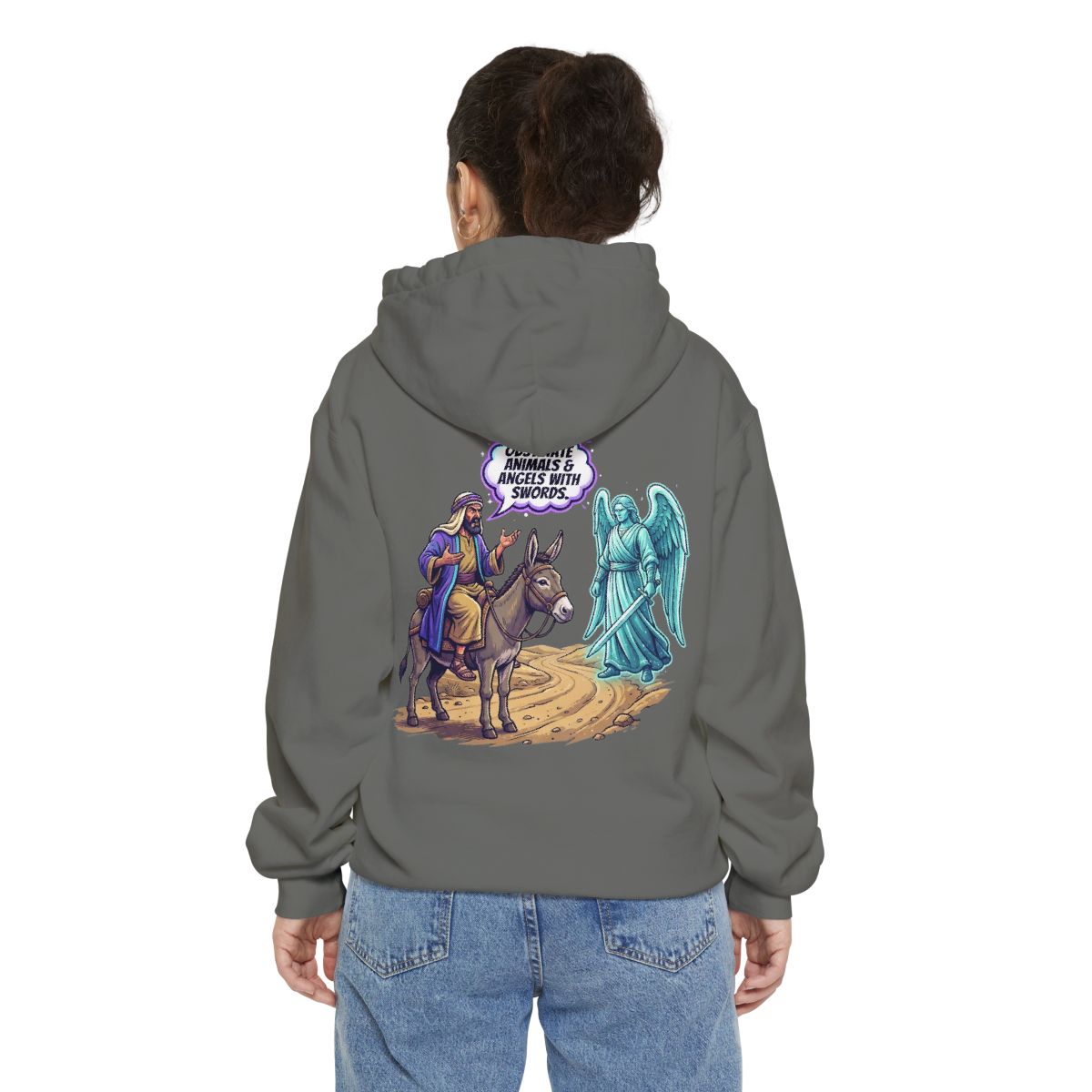 Color: Grey | Good Book Series Obstinate Animals & Angels With Swords Garment-Dyed Hoodie