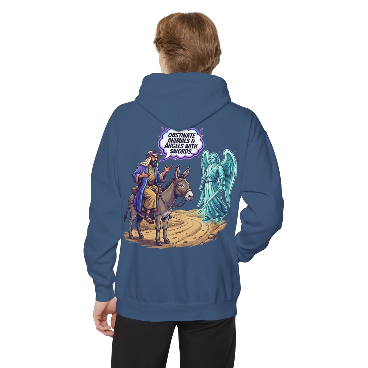Color: True Navy | Good Book Series Obstinate Animals & Angels With Swords Garment-Dyed Hoodie
