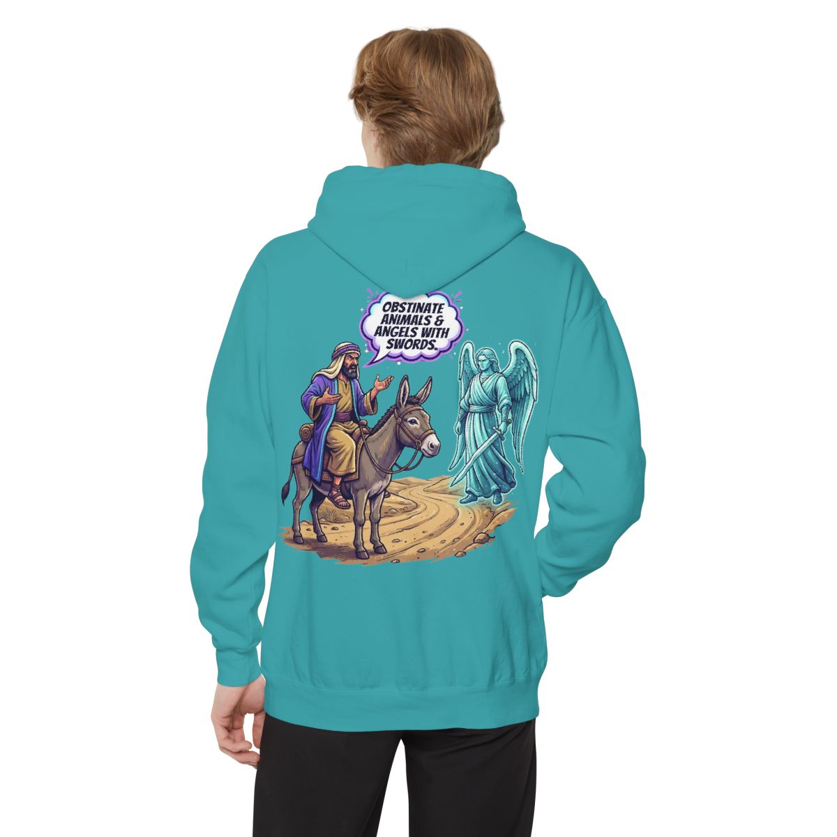 Color: Seafoam | Good Book Series Obstinate Animals & Angels With Swords Garment-Dyed Hoodie