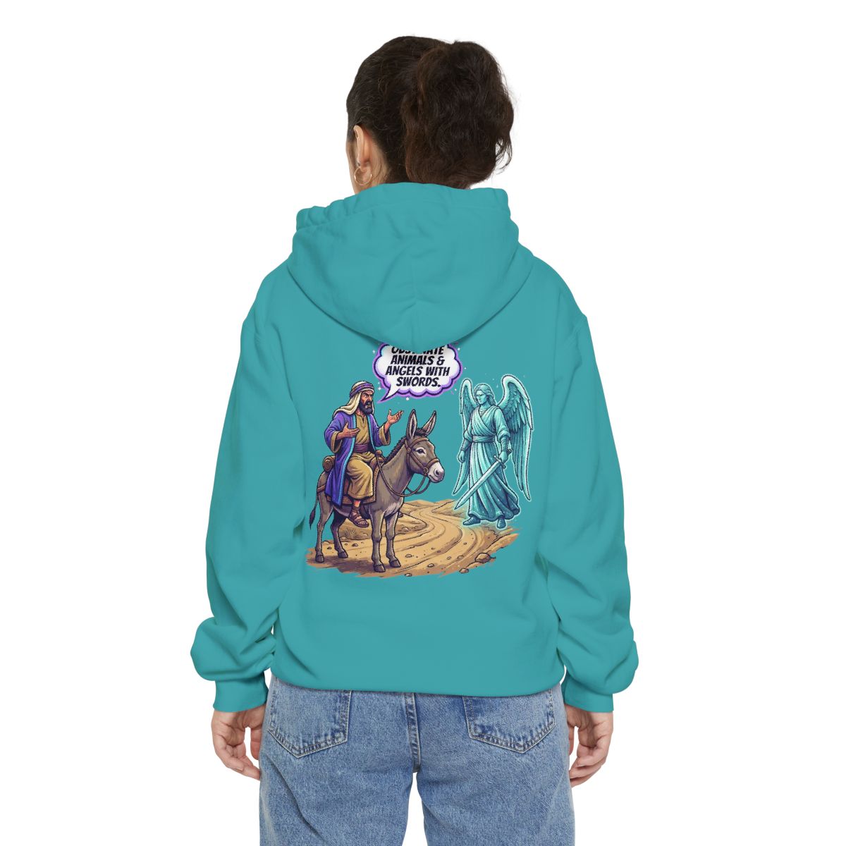 Color: Seafoam | Good Book Series Obstinate Animals & Angels With Swords Garment-Dyed Hoodie