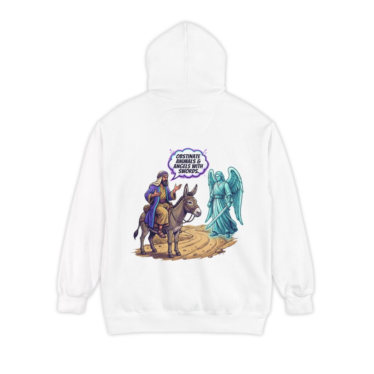 Color: White | Good Book Series Obstinate Animals & Angels With Swords Garment-Dyed Hoodie