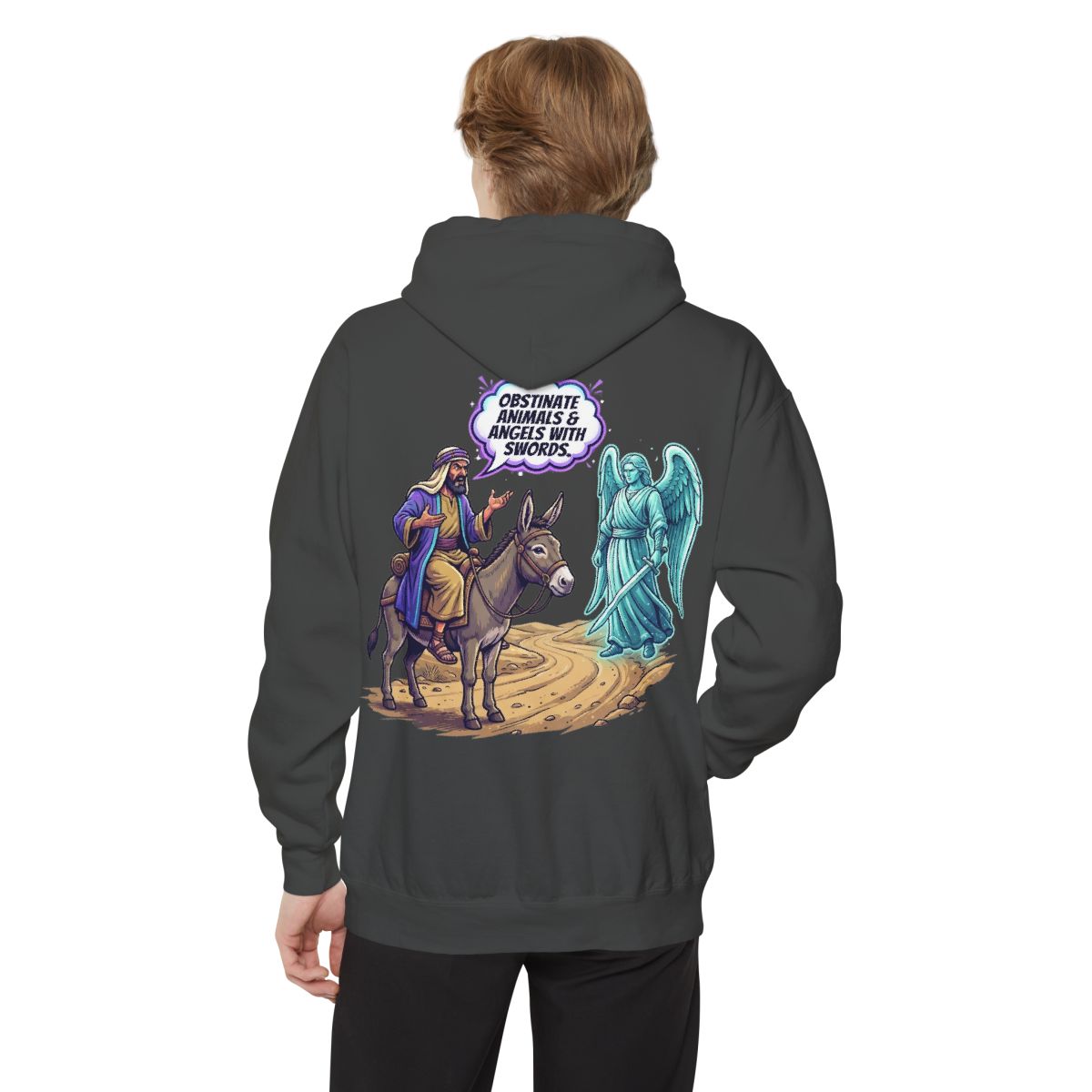Color: Pepper | Good Book Series Obstinate Animals & Angels With Swords Garment-Dyed Hoodie