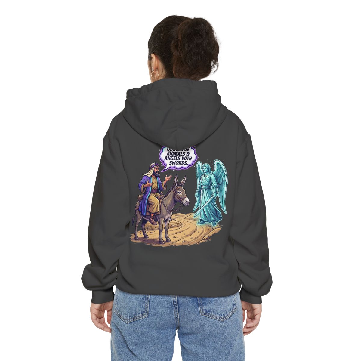Color: Pepper | Good Book Series Obstinate Animals & Angels With Swords Garment-Dyed Hoodie