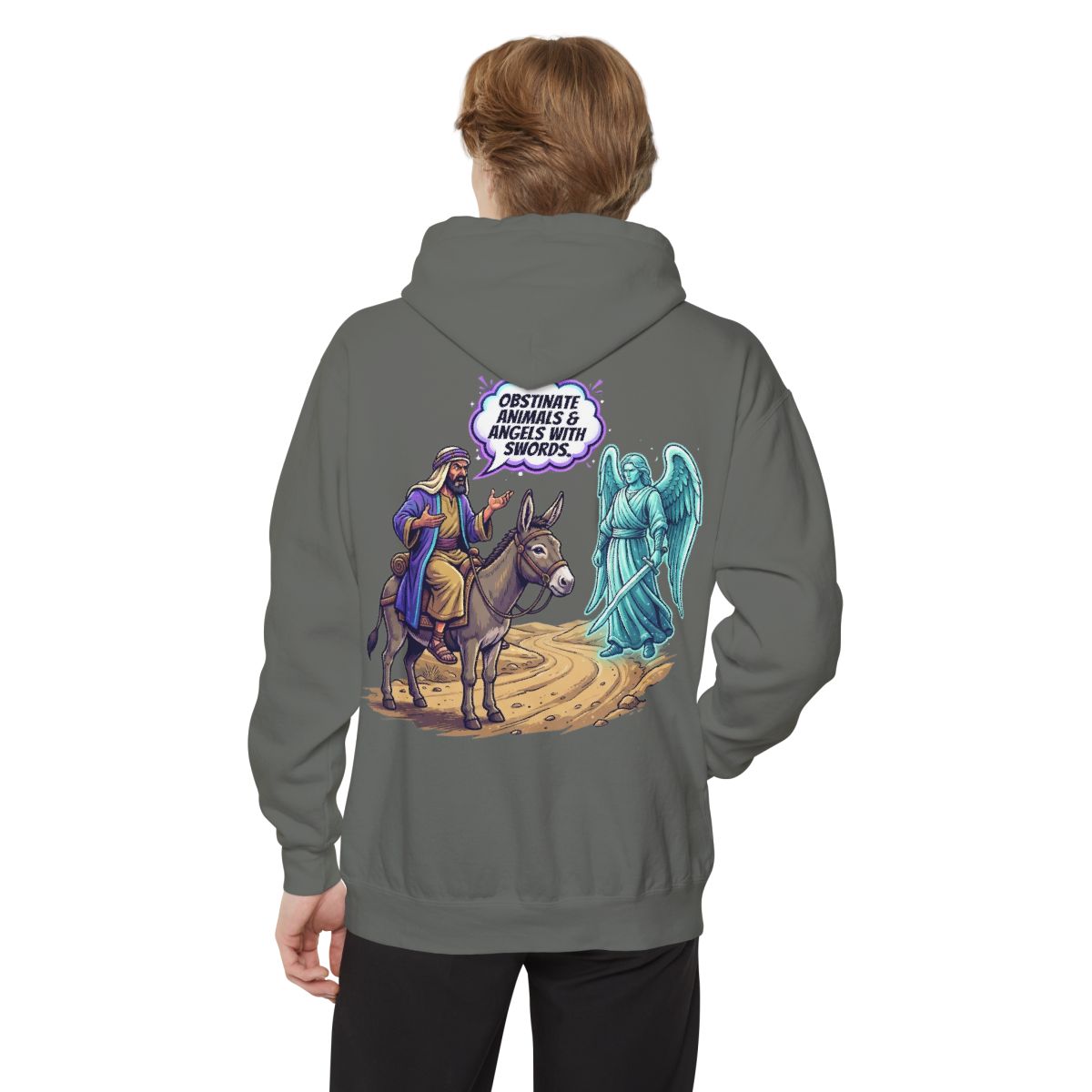 Color: Grey | Good Book Series Obstinate Animals & Angels With Swords Garment-Dyed Hoodie